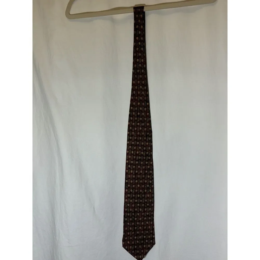 Britches of Georgetowne Men's Necktie Tie‎ Silk Tan Red Squares Geometric BB9